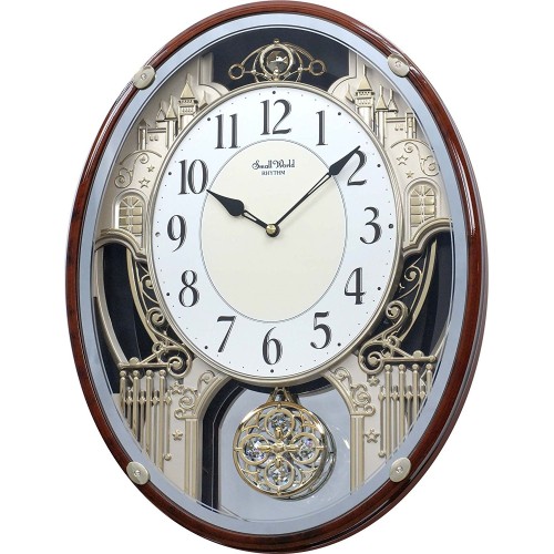 Rhythm Magic Motion Clock 12+12 Melodies & 6 X-Mas Songs (CTS Sound),Hourly Melody,Automatic Melody Silencer By Sensor,Monitor Switch,Volume Control Switch,Double Pendulum (34.5x44.5x8.0cm)